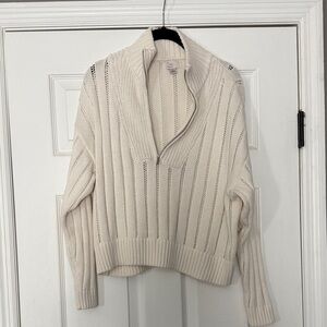 a new day Cream Half-Zip Openwork Knit Turtleneck Sweater